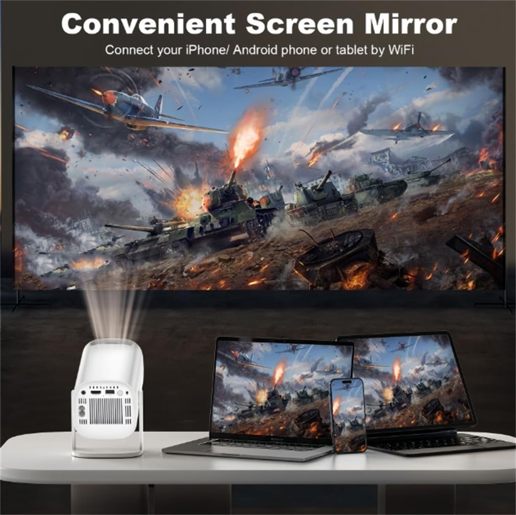 Proiettore Video Home Cinema Full HD 1080P, Proiettore Di Home Cinema Portatile Esterno, Proiettore Da Soffitto Auto Keystone per Smartphone Del Telefono