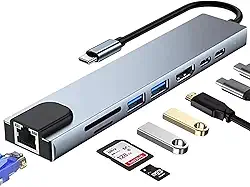 Hub USB-C 8 em 1 Multifuncional – HDMI 4K, Ethernet RJ45, USB 3.0, Leitor SD/TF, PD 100W – Compatível com MacBook, Windows, iPad Pro e Samsung DeX