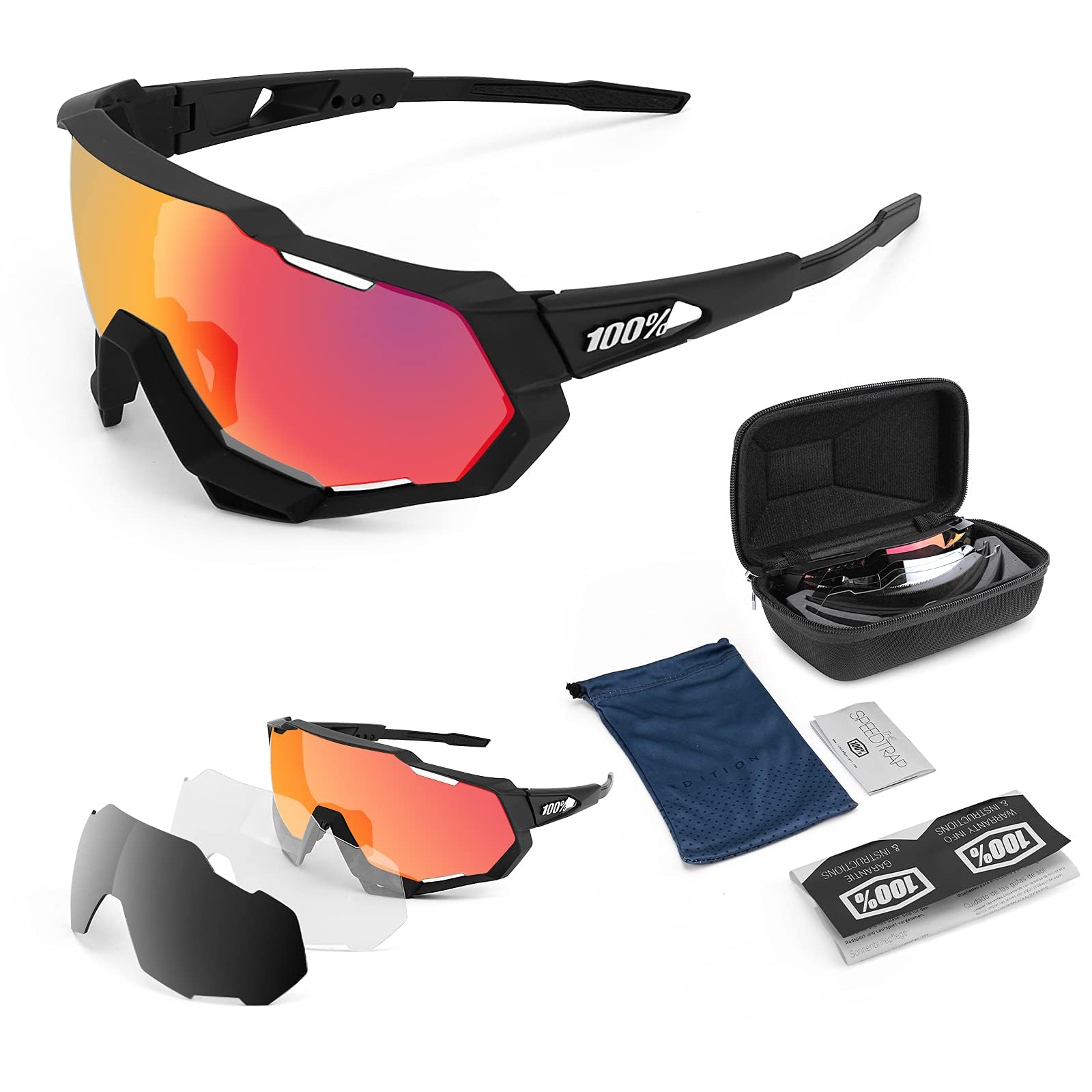 TECHVIDA polarized mountaineering glasses, sunglasses polarized sports glasses protect UV400 bicycle glasses, can be used for cycling, baseball, fishing, skiing, with 3 interchangeable lenses,