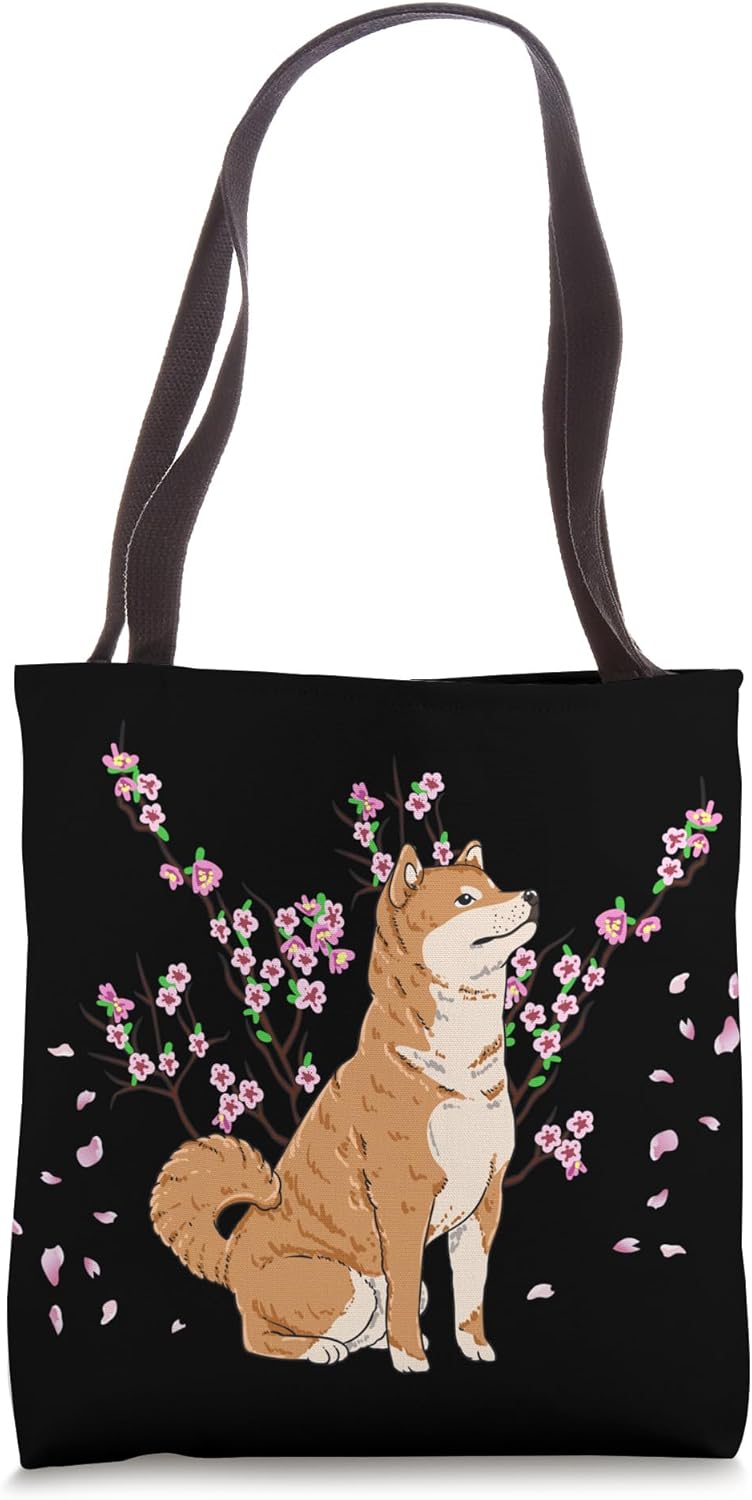 Shiba Inu with Beautiful Sakura Cherry Blossoms Tote Bag
