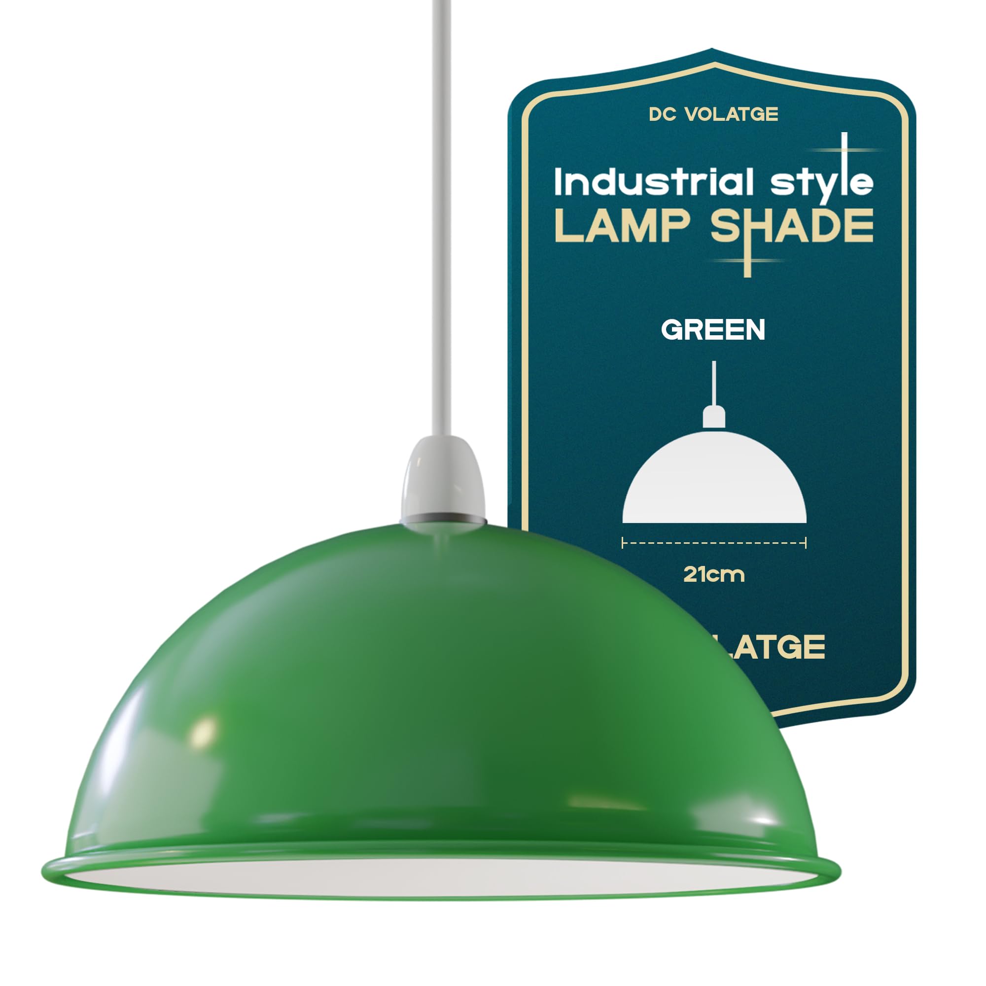 Retro Industrial Ceiling Light Shades, Rustic Metal Dome Easy Fit Vintage Shades for Replacement Pendant Lighting Wall Lamps Table Bedroom, Kitchen, Office (Green)