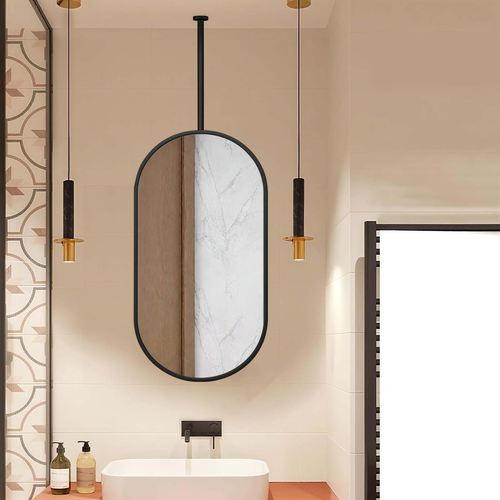 Miroir ovale de maquillage suspendu pour coiffeuse moderne et salle de bain design