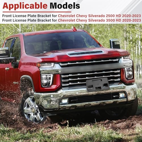 Image of License Plate Bracket Accessories for Chevrolet Chevy Silverado 2500 HD 2020 2021 2022 2023, Silverado 3500 HD 2020-2023 Front Bumper License Plate Holder Replacement Frame Black Mount