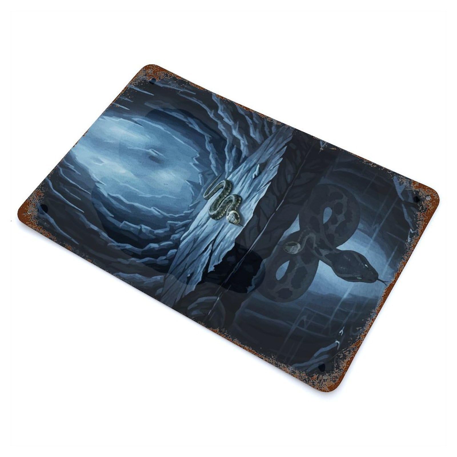 Snake Cave Water Reflection Rust Effect Tin Sign 11.8"x7.9", Rustic Home Decor for Garage, Pub Or Kitchen