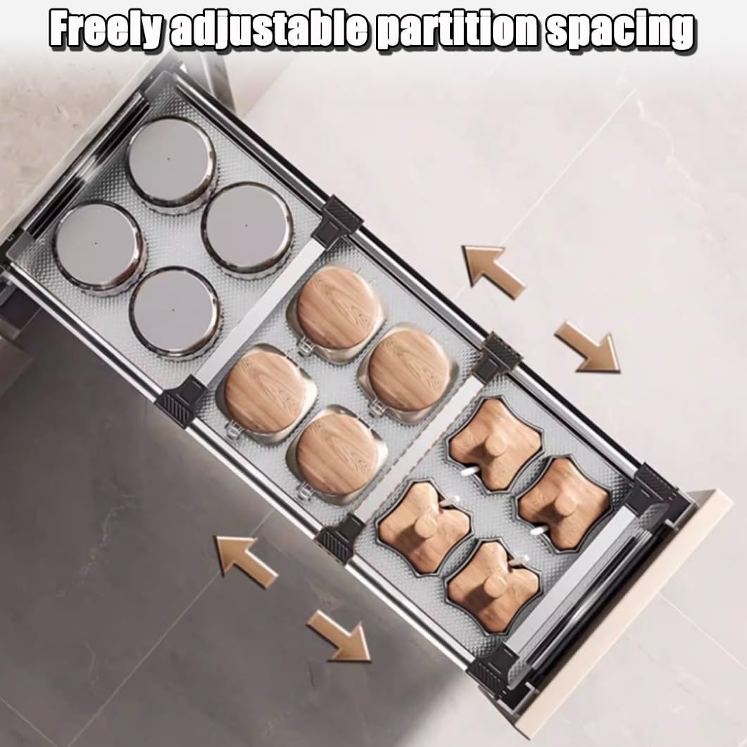 YVYKFZD Aluminum Pull Out Cabinet Organizer, 2/3 Tier Kitchen Cabinet Organizers, Extendable Cupboard Organiser Shelf, Multifunction Large Capacity Spice Rack(300,2 Tier)