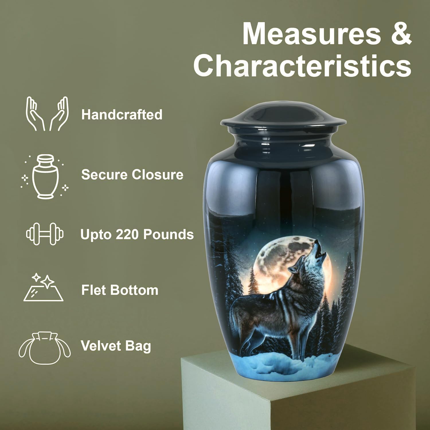 Midnight Wolf Urn with Velvet Bag, Cremation Urns for Human Ashes, Urns for Adult Male & Female, Decorative Funeral Memorial Urns, Wolves Cremation Urn for Ashes - Image 5