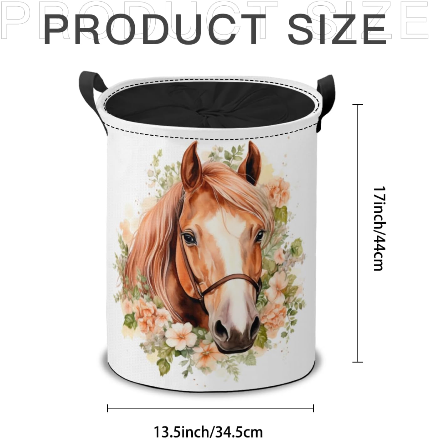 Watercolor Horse with Flowers Laundry Hamper Basket,Horse Art Collapsible Portable Laundry Bag, Storage Bins Toys Storage Gifts Basket, Bedroom Home Nursery Decor for Baby Girl Women