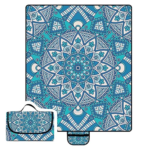 TengYuer Picknickdecke 180x200cm Stranddecke Wasserdicht Sandfrei Isoliert Faltbar Strandmatte mit Tragegriff Outdoor Campingdecke XXL für Camping Parks Strände Picknick GrüNes Mandala