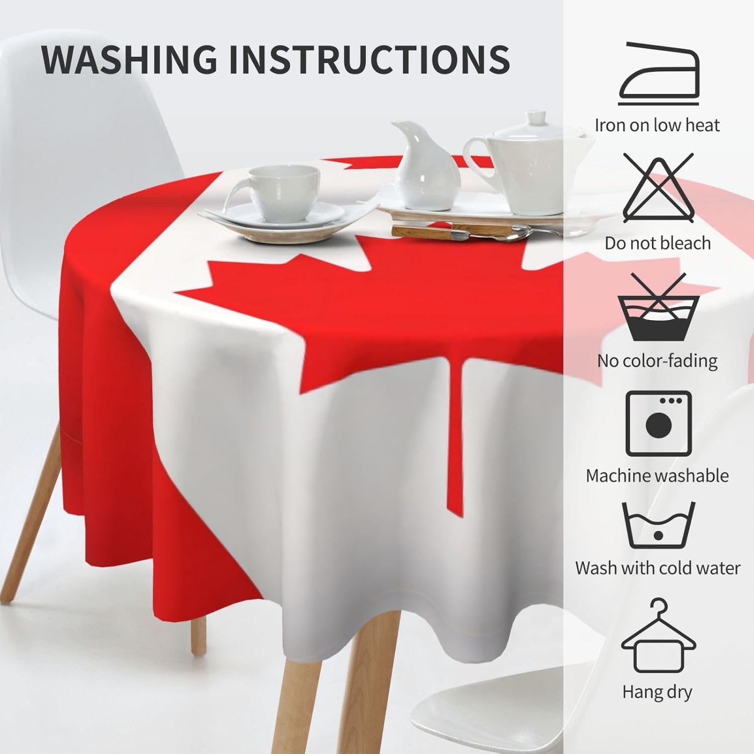 Canadian Flag Print Wrinkle Free Dining Table Cover for Birthday Party Farmhouse Tablecloths Up to 60 x 60 Inches