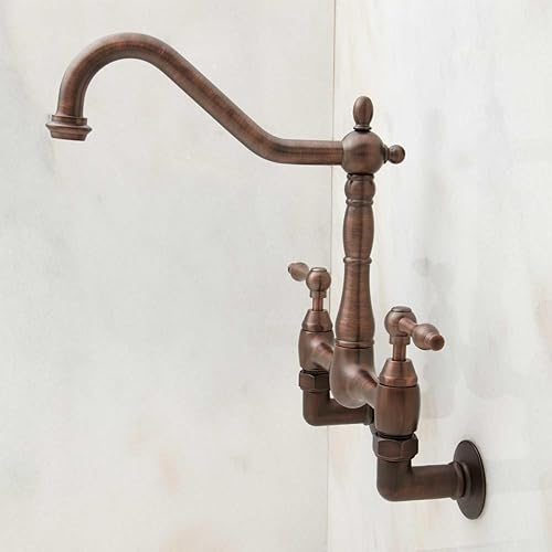 Miniatura 6 de Signature Hardware 206511 Felicity 1.8 GPM Grifo de cocina de puente montado en la pared de doble manija