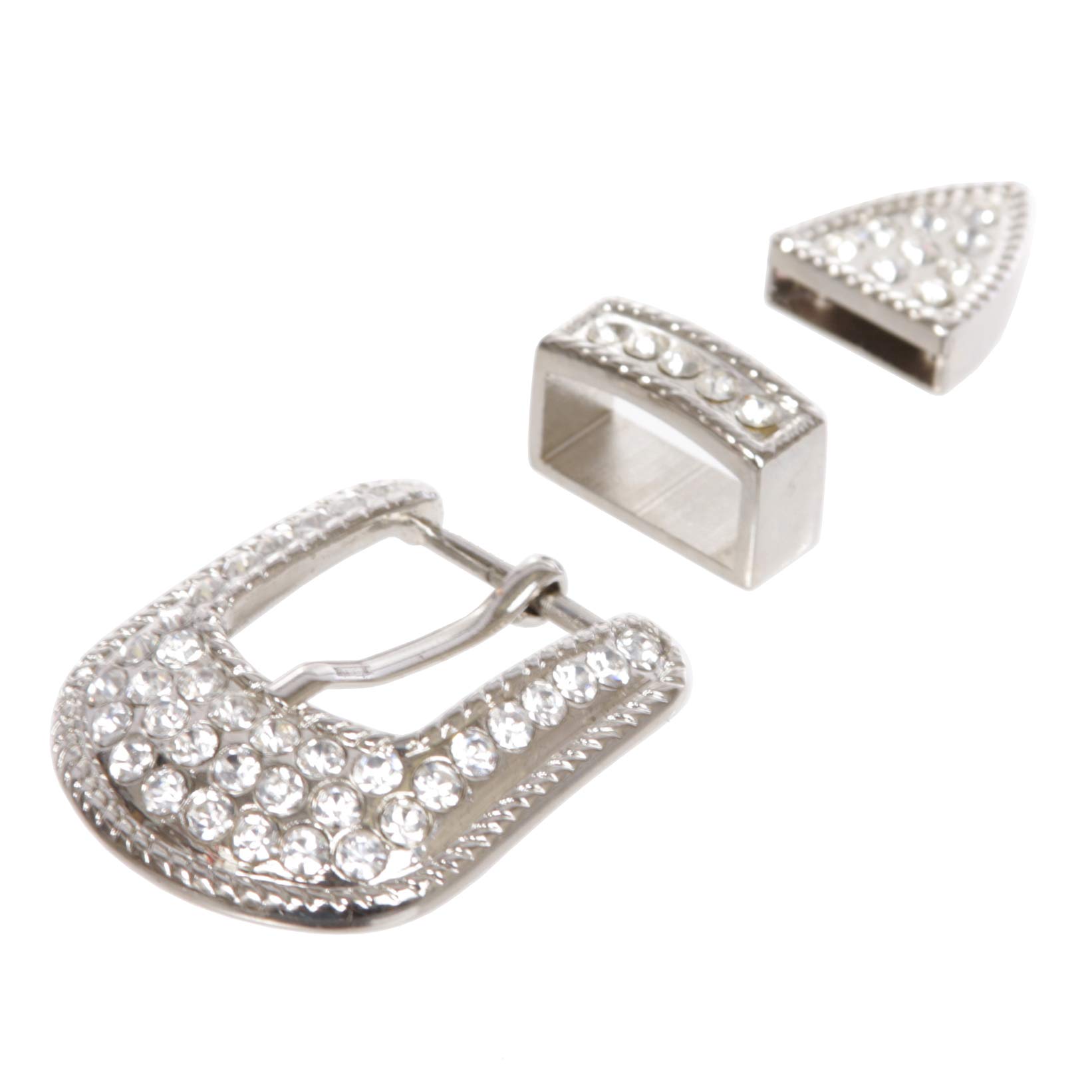 Western 25 mm Rhinestone Belt Buckle Set for Replacement or Leather Craft, Silver