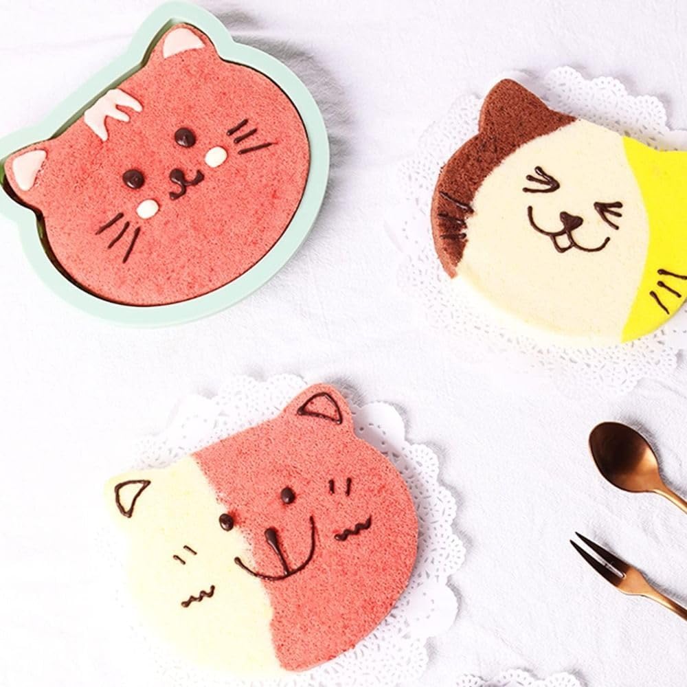 4pcs Non-stick Silicone Cookie Sheet Cute Cat Head Cake Mold,Baking Decorating Silicone Mould,Dishwasher Safety,Easy To Clean,Baking Decoration Mold