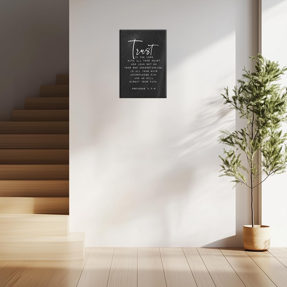 Axglnumber Proverbs 3 5-6 Wall Art Trust in The Lord with All Your Heart Bible Verse Wall Decor for Bedroom Framed Canvas Prints Modern Posters for Home Office 12x18 inches