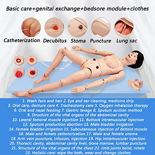 Image of Geriatric Training Manikin Patient Care Skills Mannequin with Interchangeable Genitals and Bedsore Modules for Nursing Medical Training Teaching Medical Supplies,Female