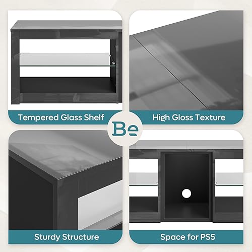 Miniatura 3 de Bestier Soporte de TV de alto brillo para TV de 70 pulgadas, centro de entretenimiento para juegos para PS5, gabinete de TV LED con estantes de