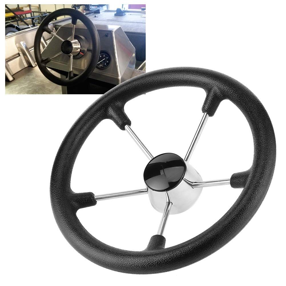 Volant 13.5in à 5 Rayons Avec Bouton En Acier Inoxydable Accessoires De Bateau Marin Universel Volant De Bateau