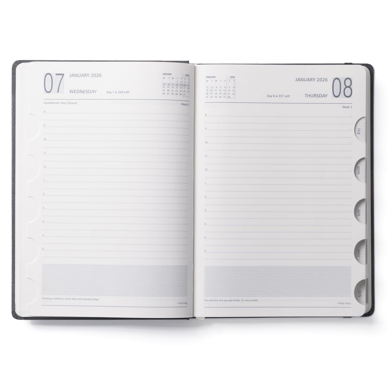 Mahavir Savana Terminplaner 2026, A5, Neujahrstagebuch, Tagesplaner mit Gummiband und Stiftschlaufe, 424 Seiten, 70 g/m², natürliches Farbtonpapier, Thermopapier, unbeschichtetes Papier, Blau