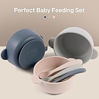 Vista 2 de Juego de alimentación de silicona para bebés, paquete de 3 cuencos para bebés con succión y paquete de 3 cucharas para bebés para bebés, niños