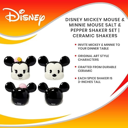 Miniatura 7 de Disney Mickey y Minnie Mouse - Juego de salero y pimentero de cerámica, diseño clásico vintage del 90 aniversario, decoración oficial de Disney para