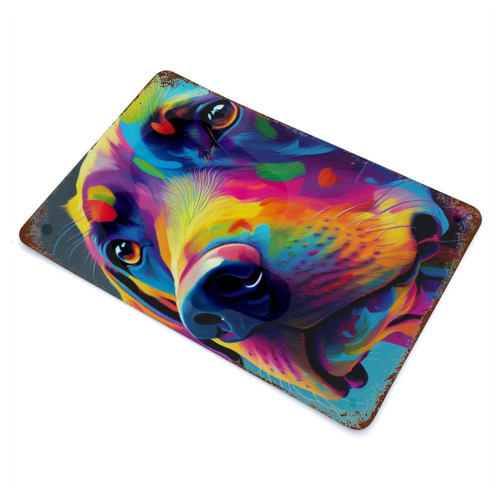 Weathered Tin Sign with Labrador Colorful Design 11.8"x7.9", for Shed, Workshop And Garage Wall Decor, Decorative Metal Wall Art