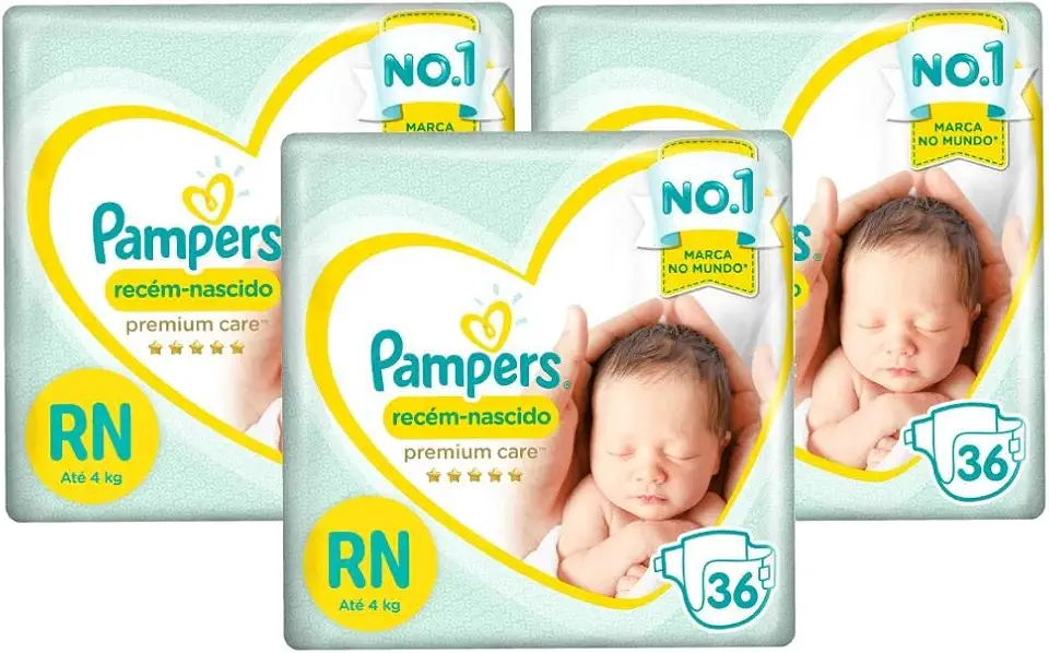 Kit Fralda Pampers Premium Care Recém Nascido com 108 unidades - 2 à 4,5kg
