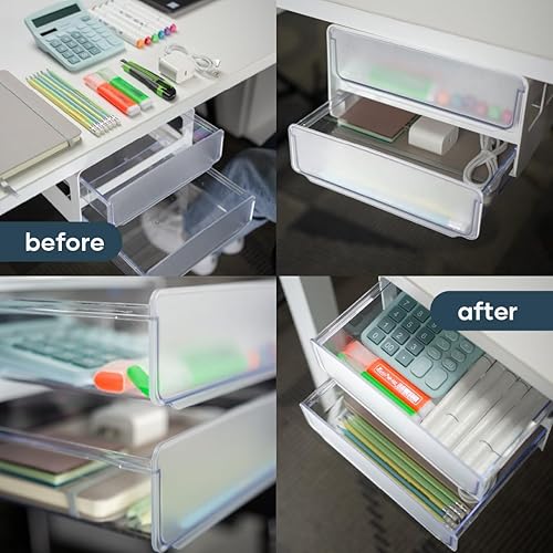 Miniatura 5 de MariaMMDI I Organizador de cajones autoadhesivos para debajo del escritorio con 2 capas anchas que debes tener en la oficina o el hogar