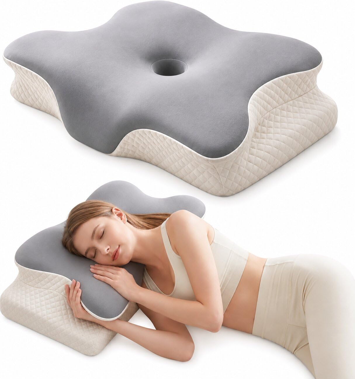 LUXTROUS Memory Foam Pillow, Cervical Neck Pillow For Back, Stomach & Side Sleeper, Neck Support Pillow for Relieving Neck & Shoulder Pain, Ergonomic Pillow with Breathable Ice Silk Cover(60x40x15cm)