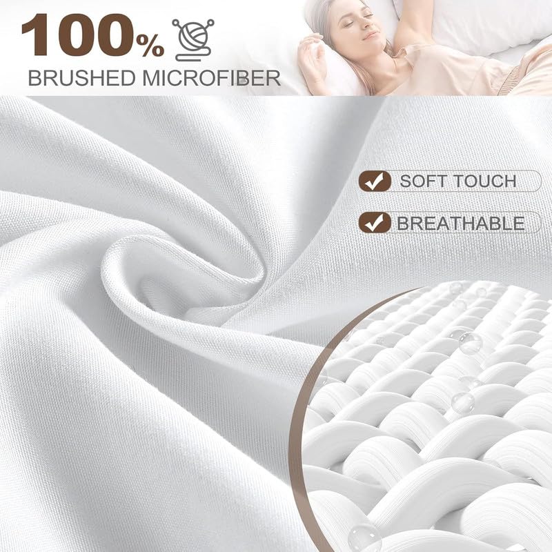 Image of Amazon Brand - Umi Cotton Feel Glace Cotton Fade Resistant Elastic Fitted Double Bed Bedsheet with 2 Pillow Covers Fits Upto 8 inches Mattress, Size- 72x72x10 Inches, White
