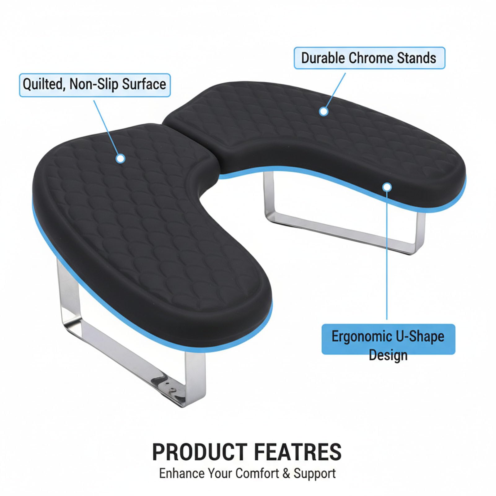 Podłokietnik Nail Tech, Ergonomiczna Konstrukcja w Kształcie Litery U Poduszka Podłokietnika do Paznokci z Odpinanym Uchwytem na Telefon do Usług Manicure w Domu DIY (BLACK)