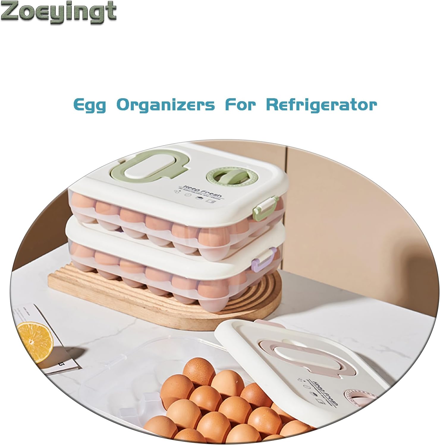 Egg Organizers for Refrigerator with Lids and Handle Home Kitchen Essentials Fridge Stackable Countertop Portable Clear Egg Containers Reusable and Storage for Keep Fresh -Pack of 2-