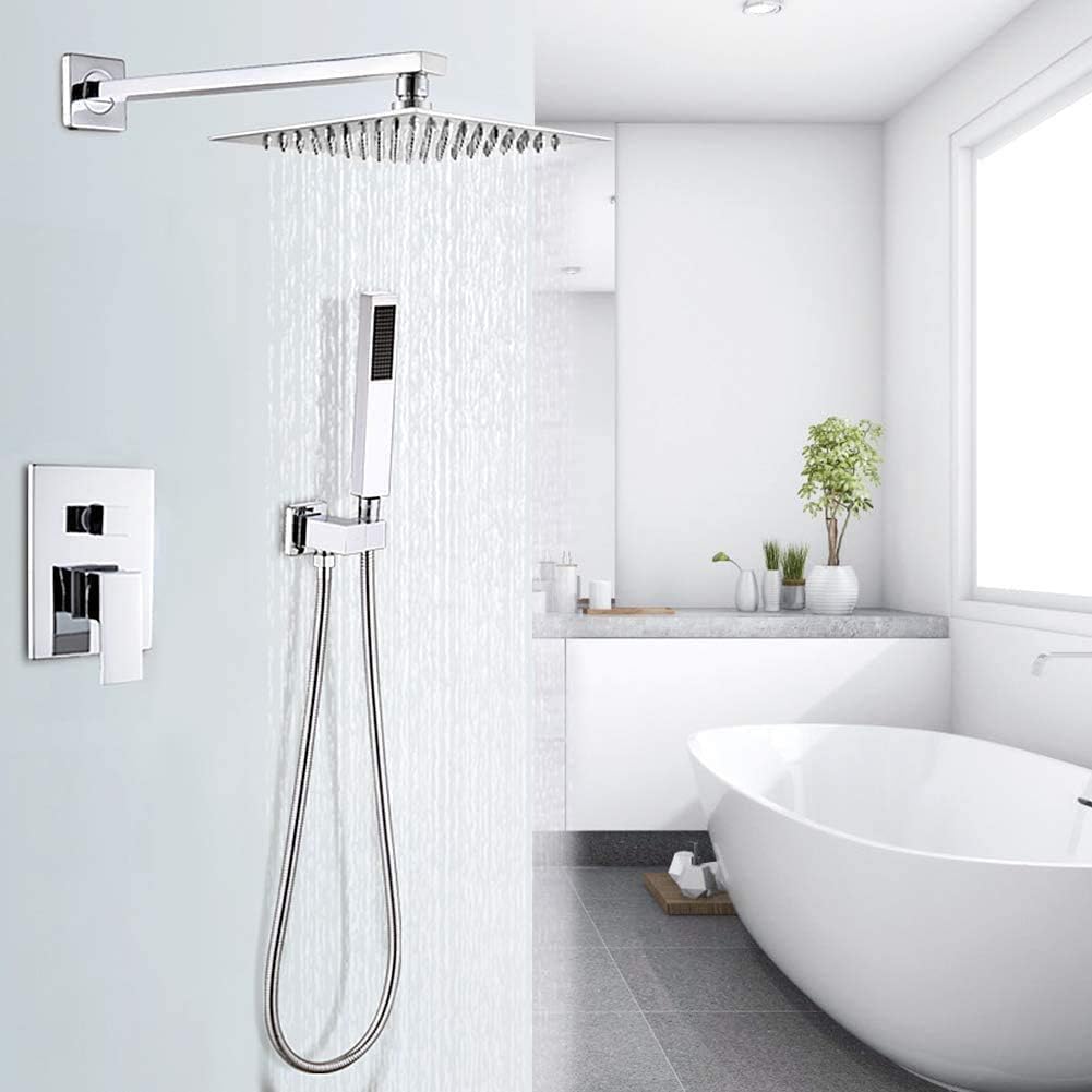 Exclusive Discount 90% Price Square Rain Shower Head, Modern Style Stainless Steel Rainfall Bathroom Top Sprayer with Shower Arm High Pressure Full Body Cover for Home Hotel, 16 x 16 inch
