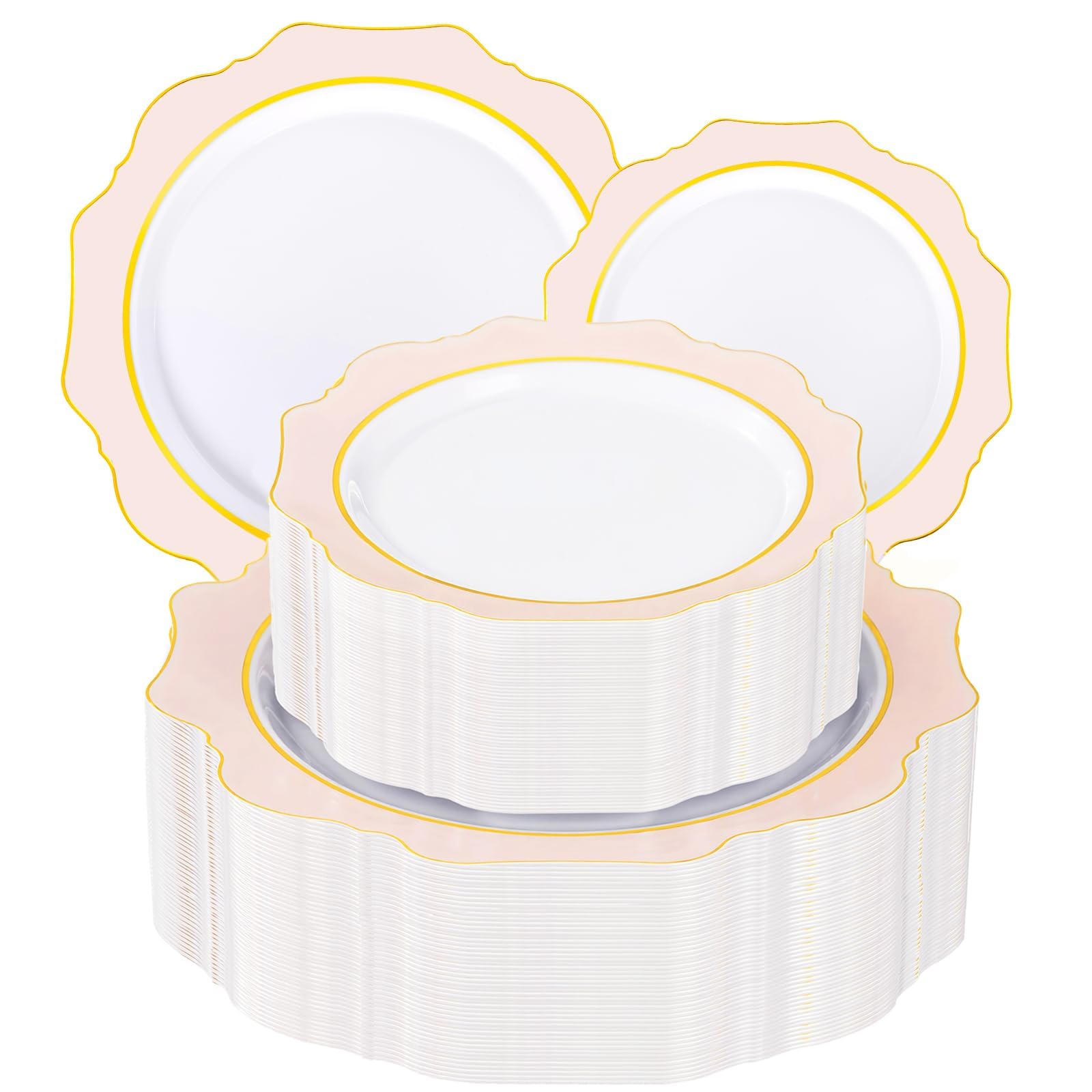 Ivory Gold Rim Plates - 200 Disposable Plates for Parties -22