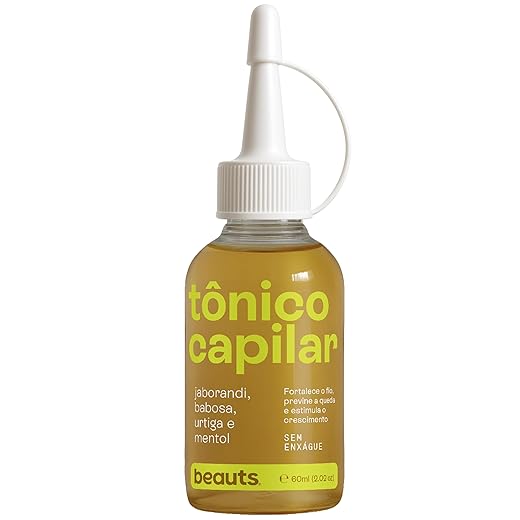 Tônico Capilar Antiqueda e Crescimento para Fortalecimento com Jaborandi, Babosa, Urtiga e Mentol – Ajuda na Queda de Cabelo e no Crescer dos Fios – Sem Enxágue – Vegano – 60 mL – Beauts