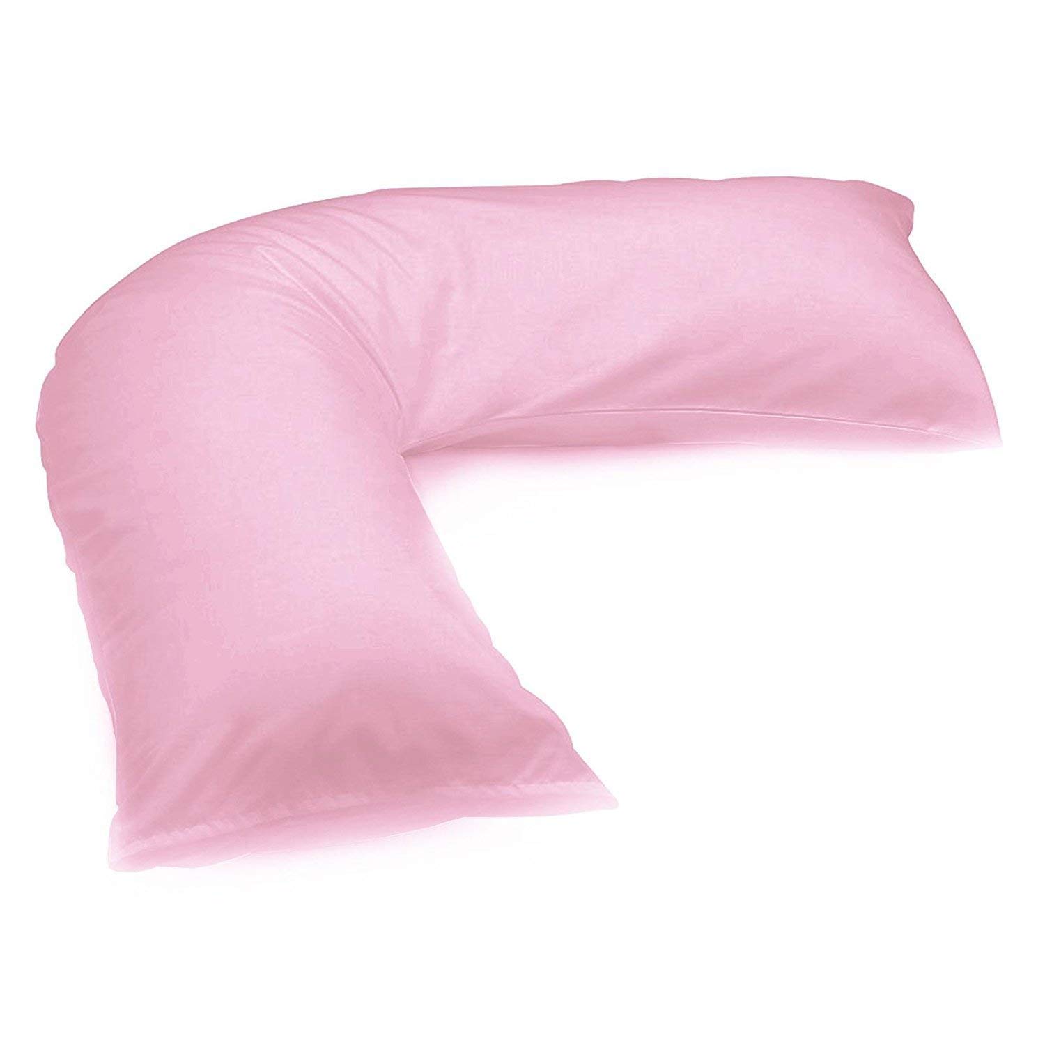 crazypriceuk V Shaped Pillow Case Cover Only – Polycotton, Washable, Plain Colours, 70 x 33 cm, 180 Thread Count, Non-Allergenic, Fits Standard V Pillows (Light Pink)