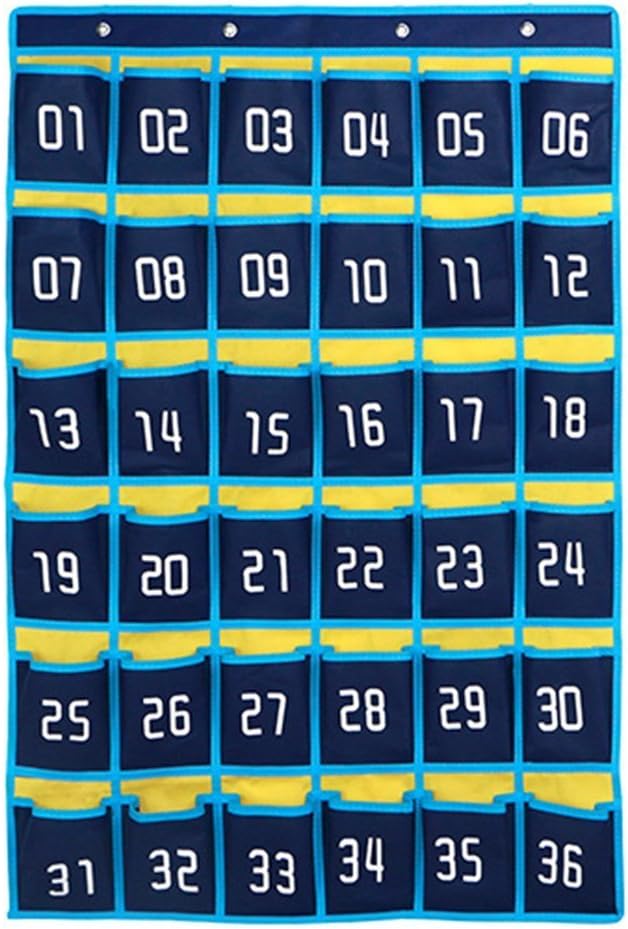 Jedulin 36 Pockets Numbered Classroom Teacher Calendar Scheduling Storage Pocket Chart Wall Door Hanging Organizer for Cell Phones Business Cards