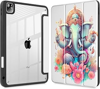 for iPad Pro 11 Inch M2 Case, Clear Back & TPU Cover with Trifold Stand+Pencil Holder for iPad Pro 11 Inch 4th Generation 2022 / 3rd Gen 2021/ 2nd Gen 2020 / 1st Gen 2018, Watercolor Ganesh