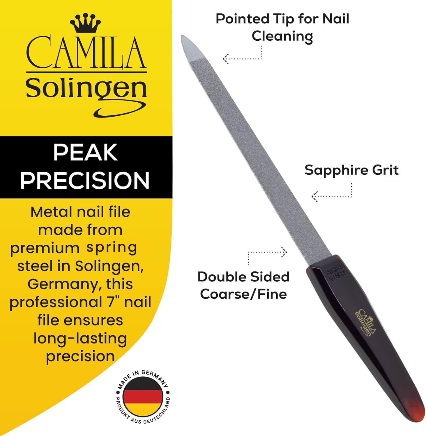 CS19 Saphir-Metall-Nagelfeile für natürliche Nägel, Fingernagel- und Zehennagelpflege, 20,3 cm, doppelseitig, grob und fein, für Maniküre und Pediküre