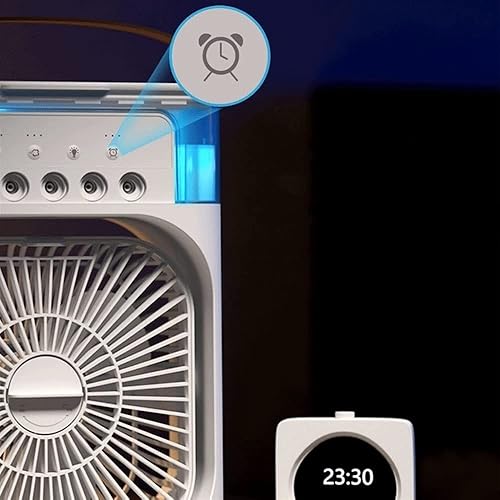 Miniatura 9 de Ventilador de aire acondicionado portátil, ventilador de escritorio personal 2 en 1 y humidificador de nebulización, con temporizador y luz nocturna