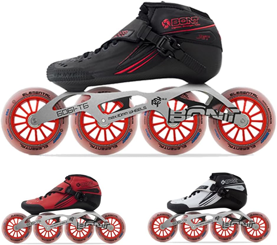 Bont Jet インラインスピードスケート - ビーガン 熱成形可能なレーシングパッケージ カーボンファイバーブーツ エレメンタルホイール ABEC7ベアリング付き