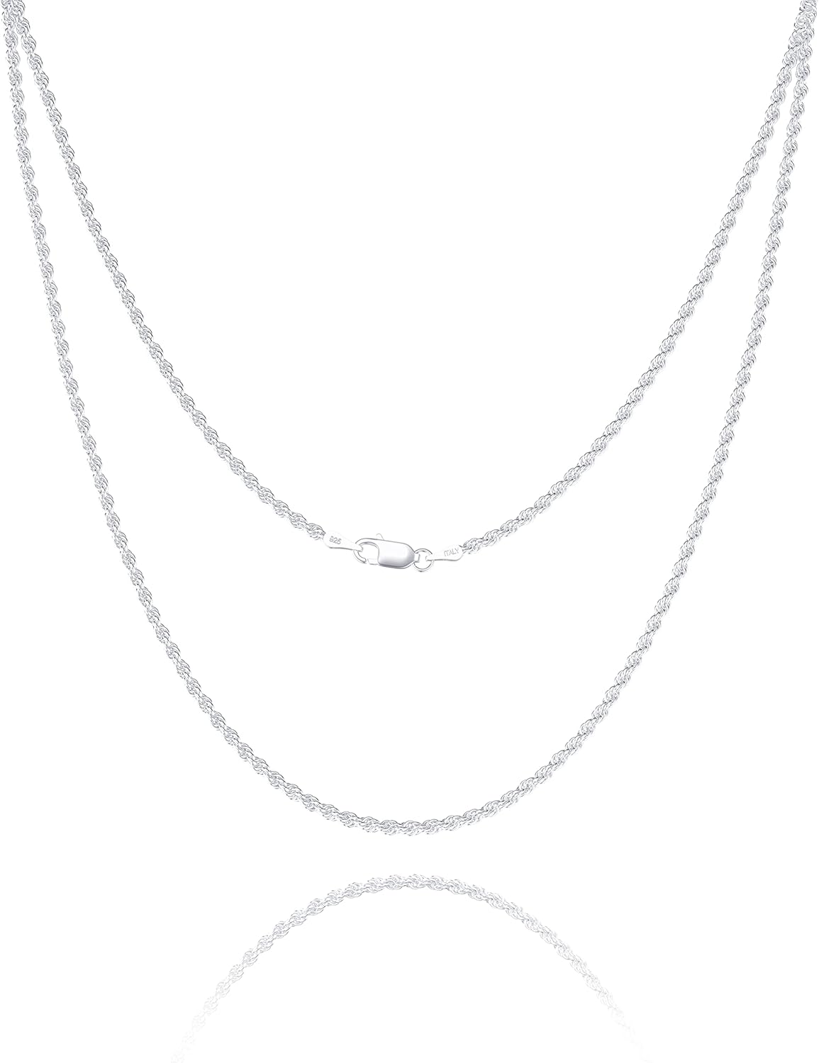 925 Sterling Silver Clasp Rope Chain 2/2.5/3/4/5mm Necklace for Men Silver Link Chain for Women 16-30 Inches