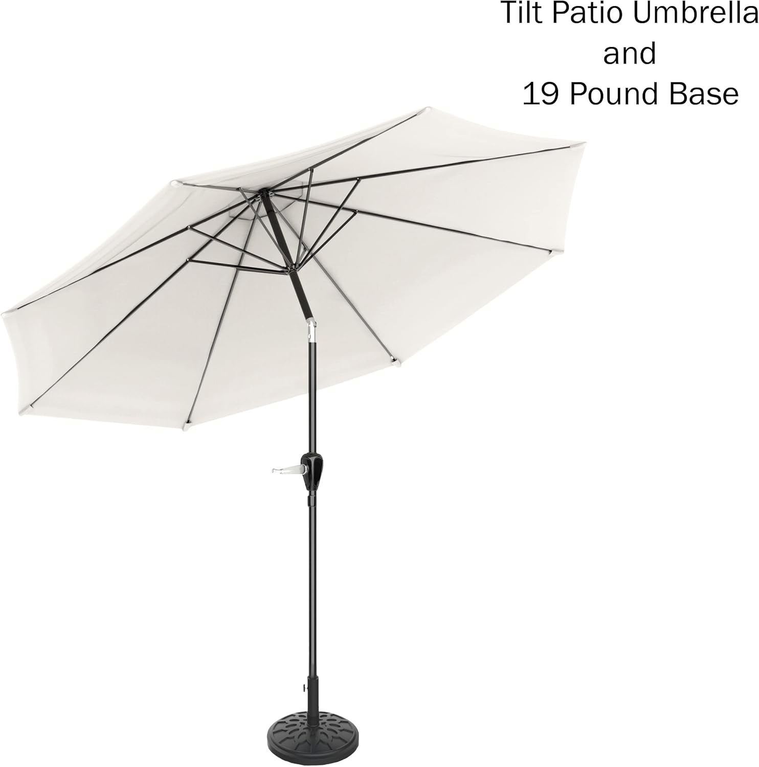 Pure Garden Patio Umbrella with Auto Tilt - 10ft Easy Crank Sun Shade with 19lb Weighted Base for Deck, Outdoor Furniture, or Pool (Tan)