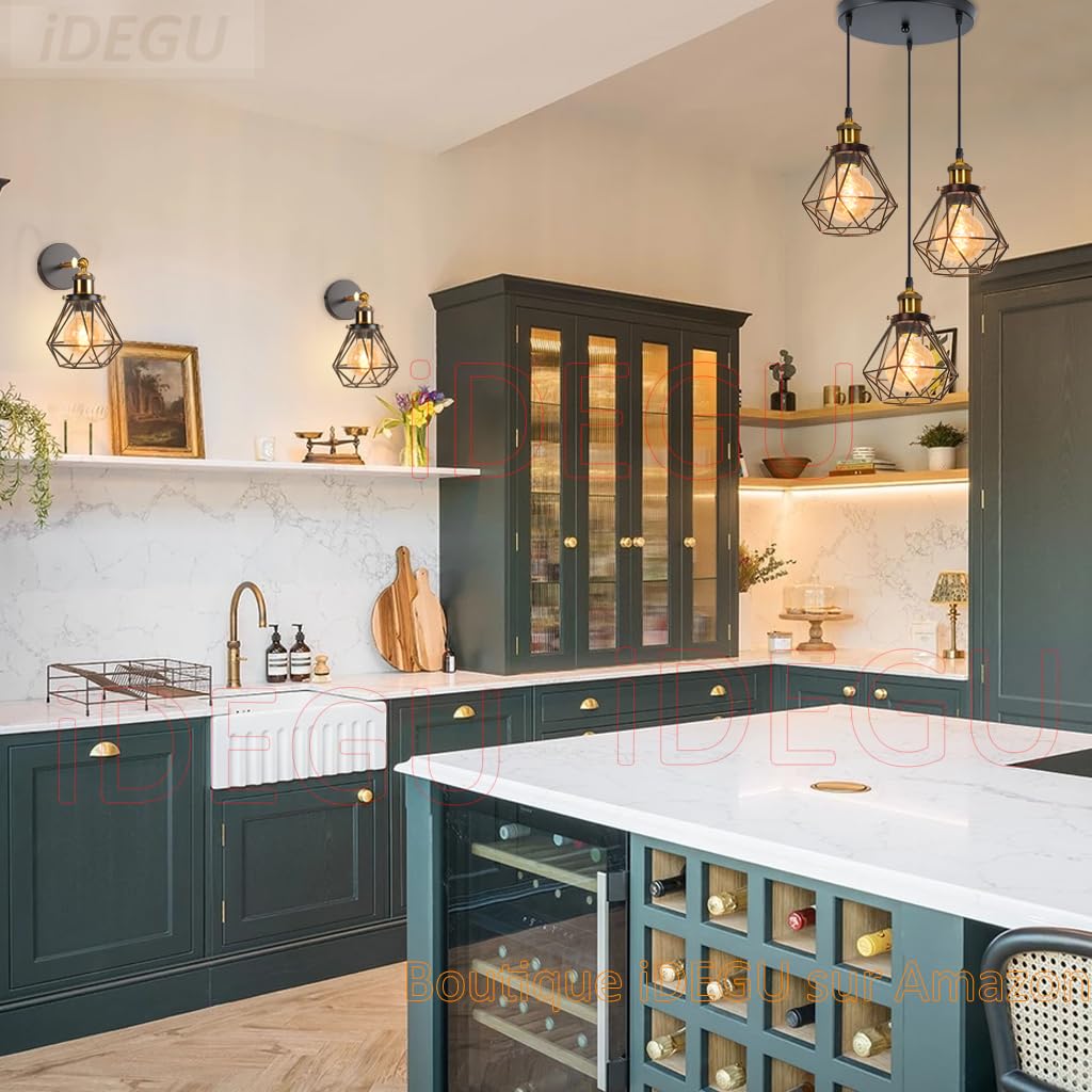 iDEGU 3 Lights Vintage Ceiling Pendant Light Fitting - Image 3