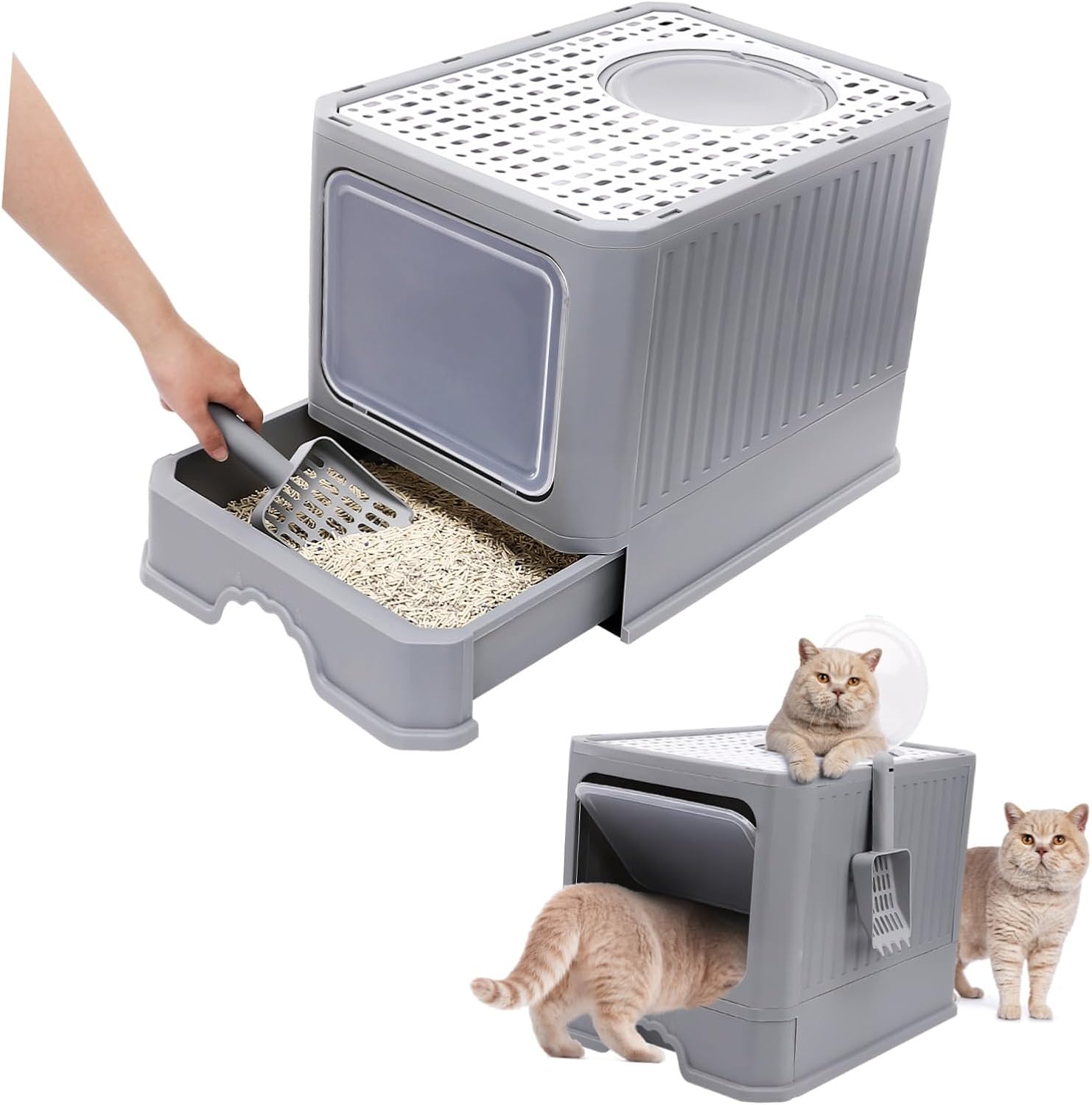 Didiseaon 1pc Enclosed Cat Litter Box Foldable Cat Toilet Drawer Type Removable Pan for Easy Cleaning Splash Design Elegant