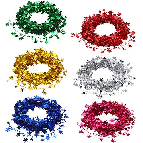 meekoo New Year Tree Tinsel Garland Wire Star Lametta Tinsel 90 M/ 295 Feet for Christmas Xmas Winter Festive Patriotic Party Decor Photo Backdrops Props (Red, Gold, Silver, Blue, Green, Rose Red)