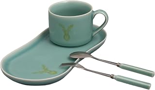 Longquan UNESCO Heritage Celadon Coffee Set Double-glazed collector's edition with oval-shaped plates and tableware - handcrafted sky blue glaze ceramic gift box (1, Sky blue glaze)