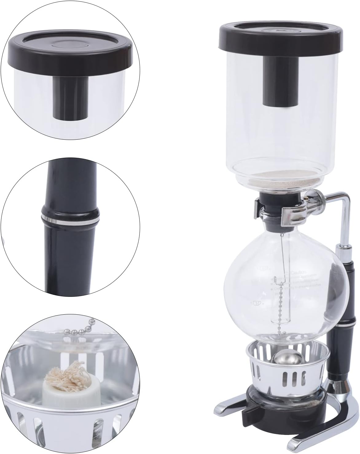Siphon Coffee Maker Tabletop 5-Cup Vacuum Brewer, Glass Pot with Alcohol Burner, Reusable Cloth Filter & Stir Stick, 600 ml Manual Syphon Machine for Home Office Café