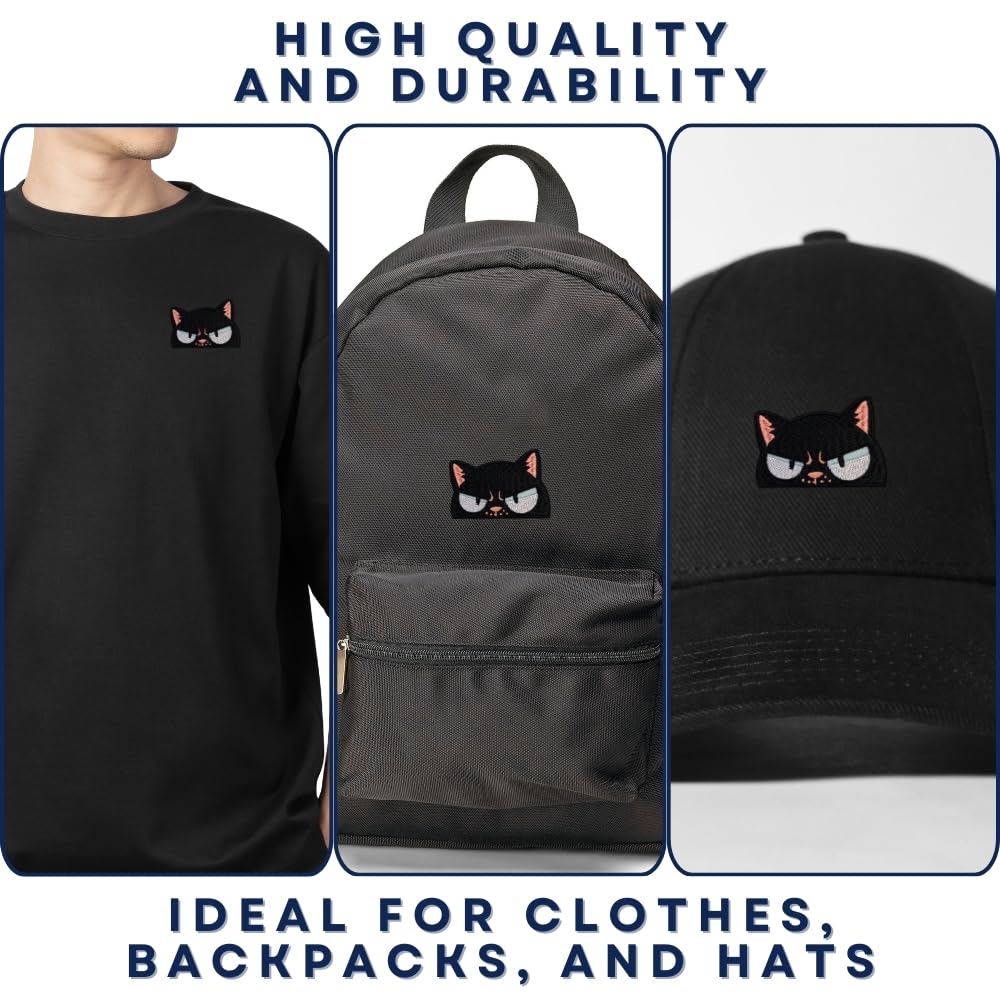 Parche de gato negro Sneaky – Parche de gato enojado de 2 pulgadas – Parche bordado de gato enojado para planchar para ropa