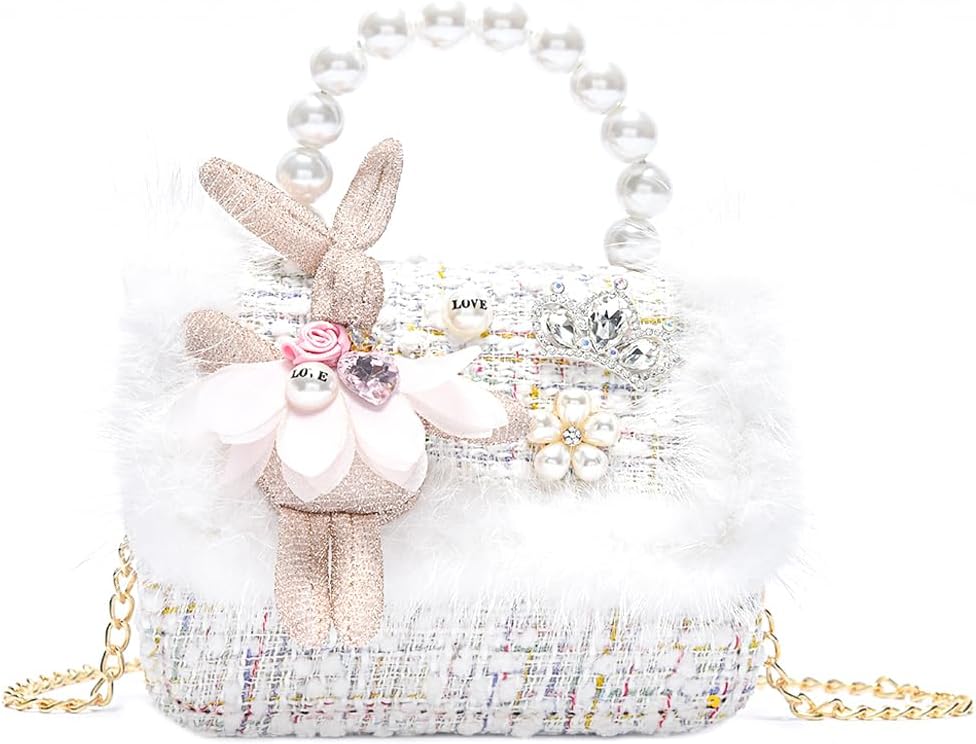 ZWI-player Girls Princess Bunny Purses Cute Crown Crossbody Bag Handbag with Pearl Handle for girls | Princess, Bunny, Cute, Crown, Pearl Handle, for girls