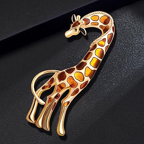 Image of Enamel Giraffe Animal Brooch Pin for Women Men Fashion Rhinestone Gold Tone Dress Hat Costume Accessories Creative Christmas Birthday Holiday Decor Jewelry Gift for Pet Lover