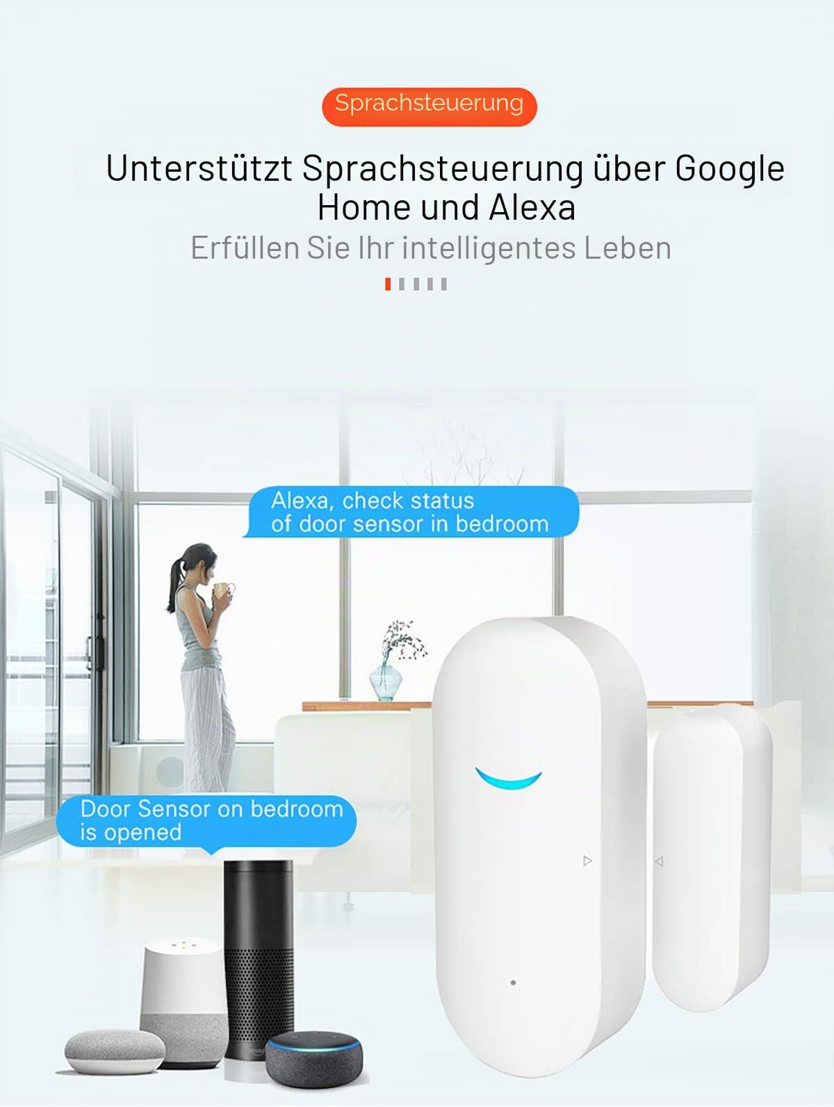 Tuya WiFi Door and Window Sensors, Smart Alarm with Free Notification App Control, Home Security Alarm System, No Hub Required, Compatible with Alexa, Google Home (4 Pack)